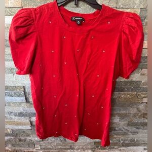 INC Red Puff Sleeve Top with Embellishments